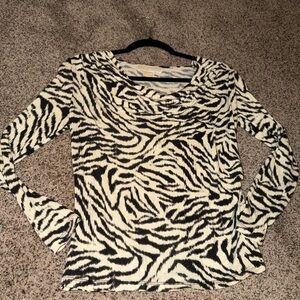 Y2K early 2000s vibe blouse. Michael Kors zebra cream and black cowl neck Top